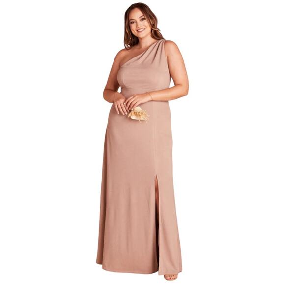 BIRDY GREY Kira One Shoulder Crepe Gown in Taupe - Picture 1 of 7